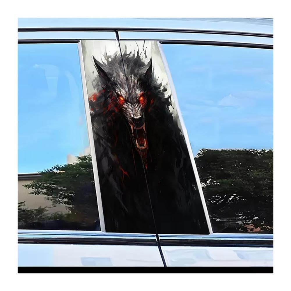 Bertdcx One Color Car Pillar Decals Waterproof Stickers Evil Wolf Pattern Scratch Resistant Film Auto Parts