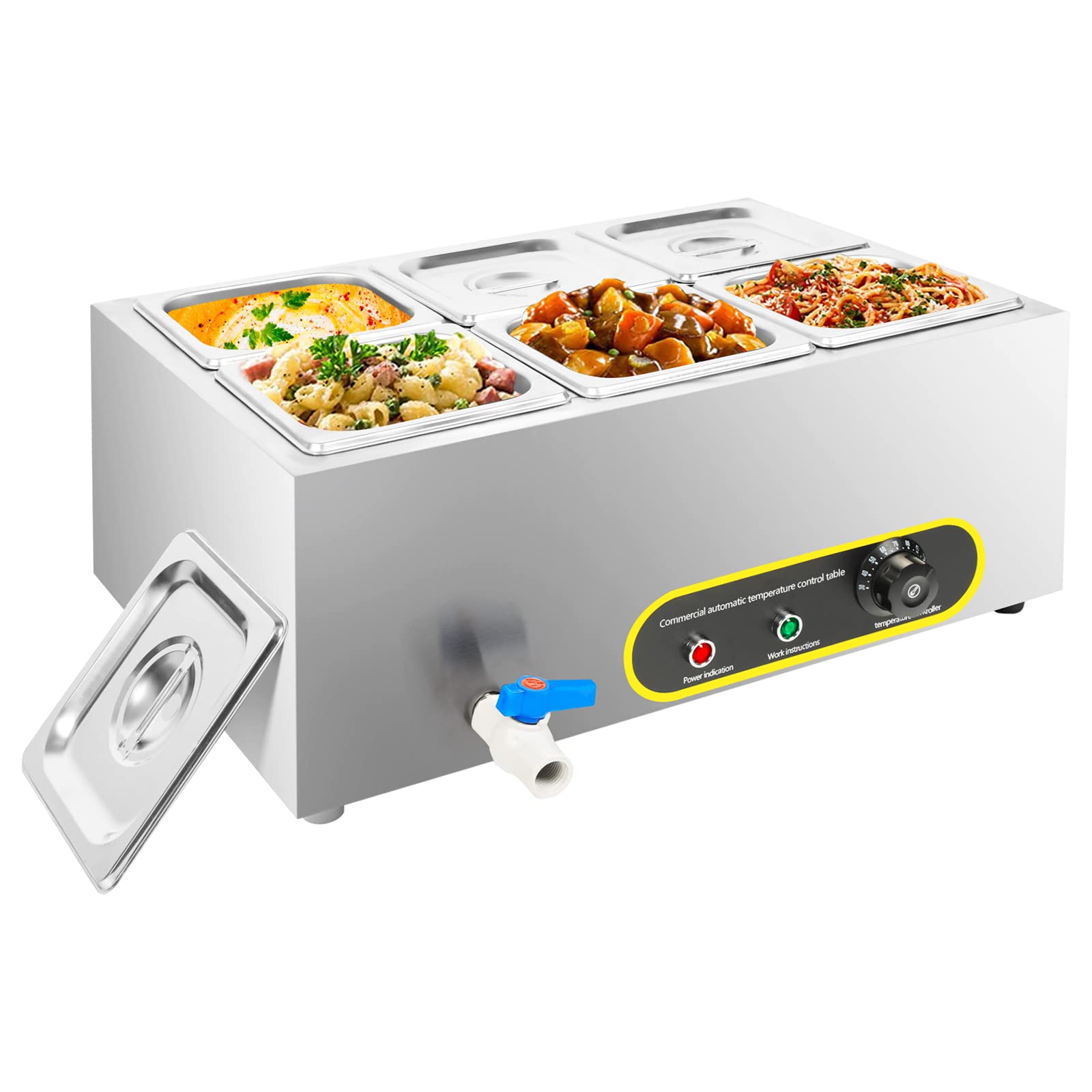 Photo 1 of *** UNABLE TO TEST *** ommercial Food Warmer ajee 110V 6-Pan 1500W Electric Steam Table Stainless Steel Bain Marie Buffet 15.4 Qt Capacity with Temperature Control & Tap for Parties, Banquet and Catering Events