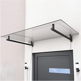 HORI Vordach für Haustür - Eingangstür Überdachung UV-Schutz - Sicherheitsglas Edelstahl Träger Silber - Pultvordach Eingangsbereich - Sonnenschutz wetterfest pflegeleicht - Grau 160 x 100 cm