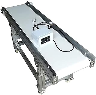 INTBUYING Conveyor Belt Electric PU Climbing Belt Conveyor Machine Food Grade Stainless Steel Adjustable Height and Speed Conveyor for Packing 110V 120W 59″*11.8″
