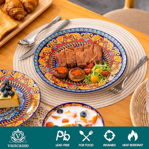 Image of vancasso 18-Piece Dinnerware Sets,Ceramic Plates and Bowls Sets Service for 6, Bohemian Style Porcelain Dishes Set for 6, Microwave and Dishwasher Safe, Scratch Resistant,Non Toxic, Series KRVI