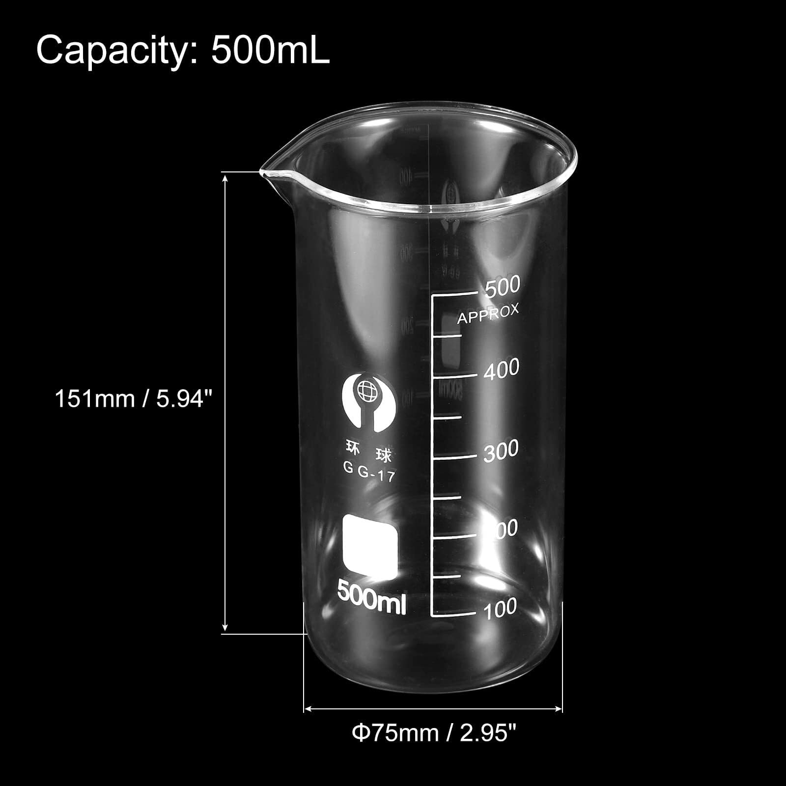 3 x 500ml Vasos de Precipitados de Vidrio Borosilicato con Pico y Escala para Laboratorio y Cocina(500ml)