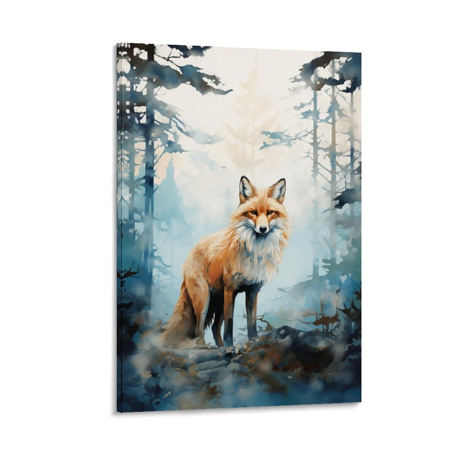 Fyfmushe Frame-Style-2 Abstract Fantasy Fox Wall Art Print Mystery Animals Vintage Framed Canvas Poster Artwork For Bedroom Living Room Office 12X18inch(30X45cm)