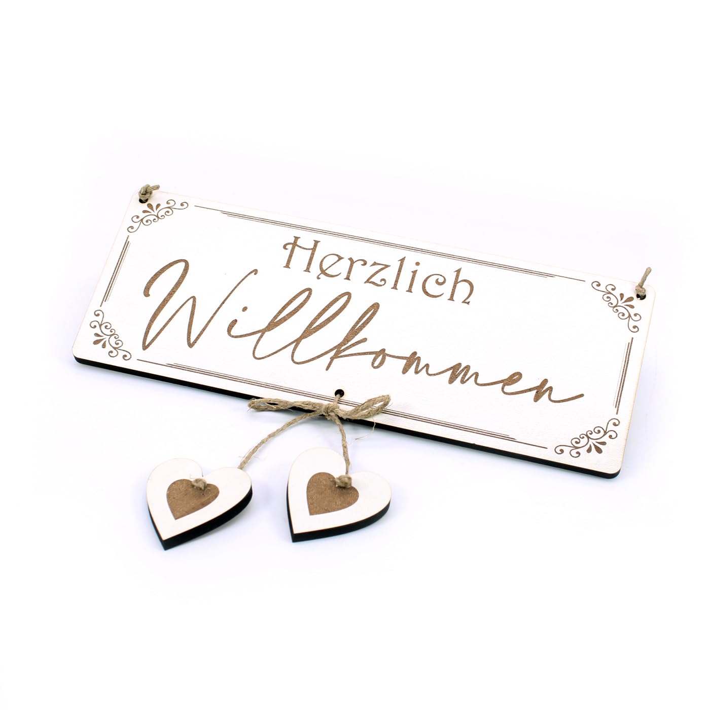 Herzlich Willkommen Schild Mit Pudel – Holzschild, Ca. 13x12 Cm, Lasergravur, Mit Aufhängeband