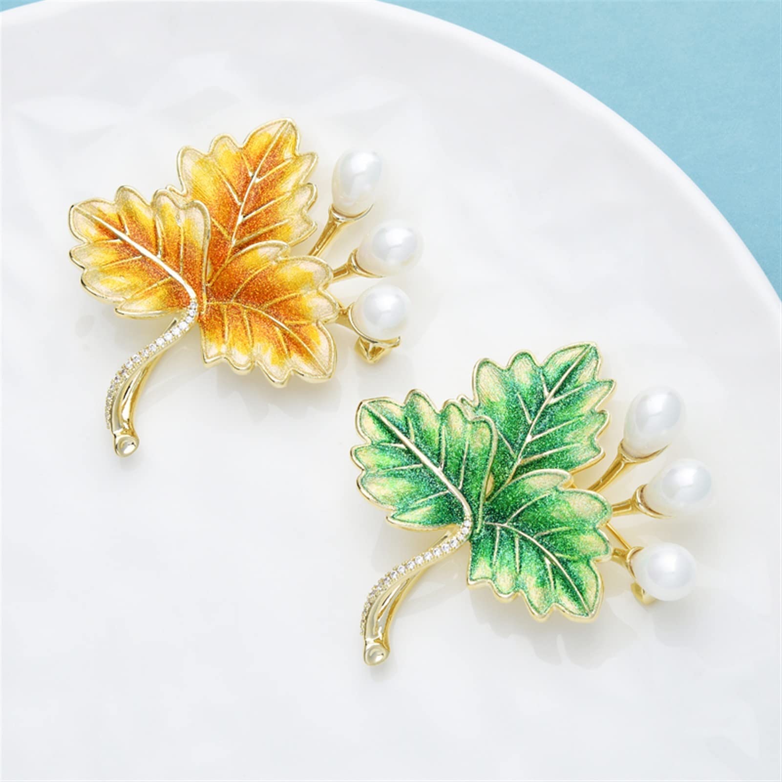 Damen Broschen Damenmode Accessoires Vintage Perle Emaille Blattform Brosche Party Brosche Bankett Brosche Brosche Pin