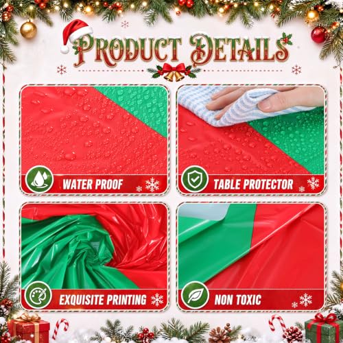 Image of Oudain 6 Pcs Plastic Table Cloths Disposable 54 inch x 108 inch, Red,Green