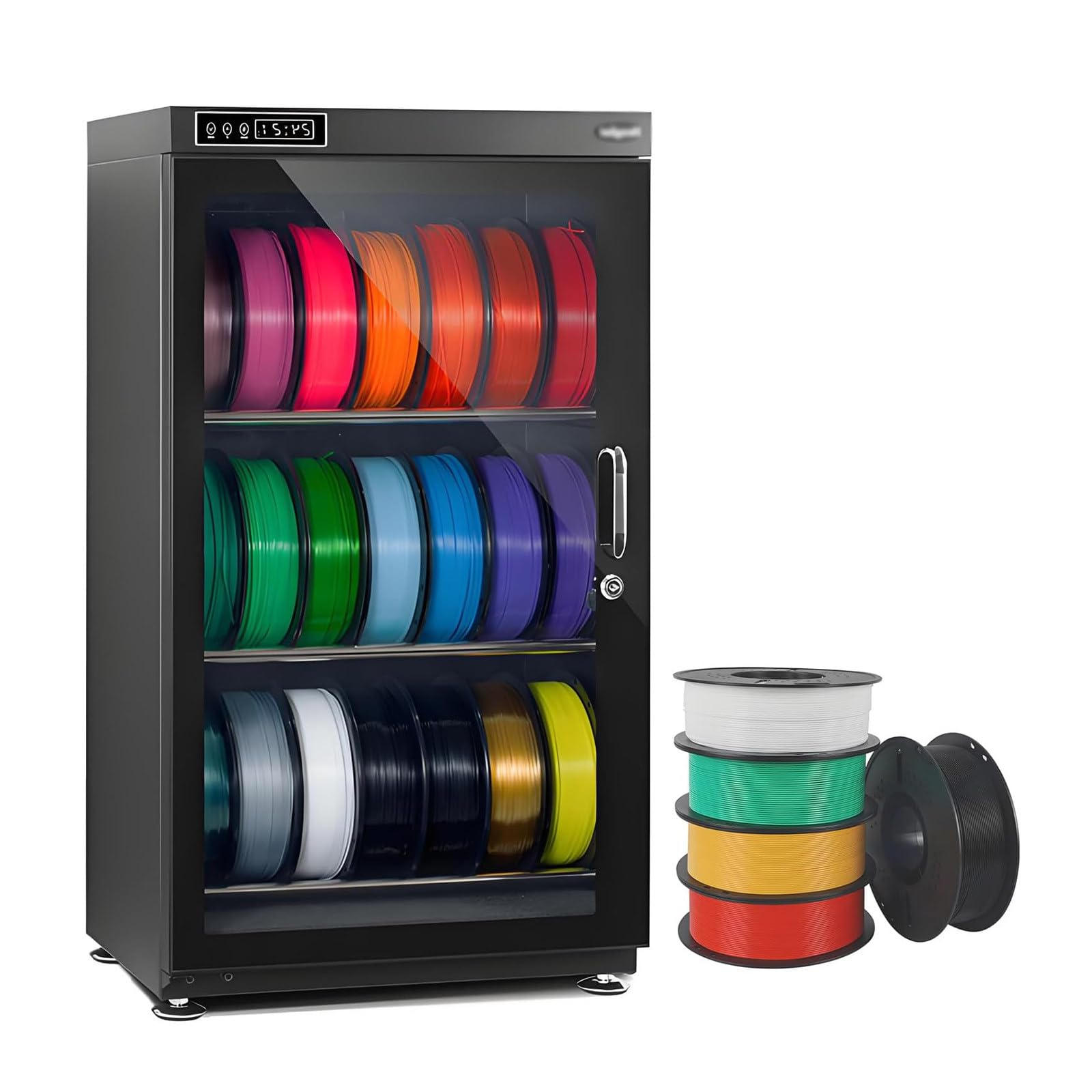 YXYLJOZ 3D Printer Filament Dryer Box,Large Anti-Moisture Dry Cabinet, Universal Compatibility with Various 3D Printing Consumables Humidity Range RH15%-RH60% Transparent Glass (115l)