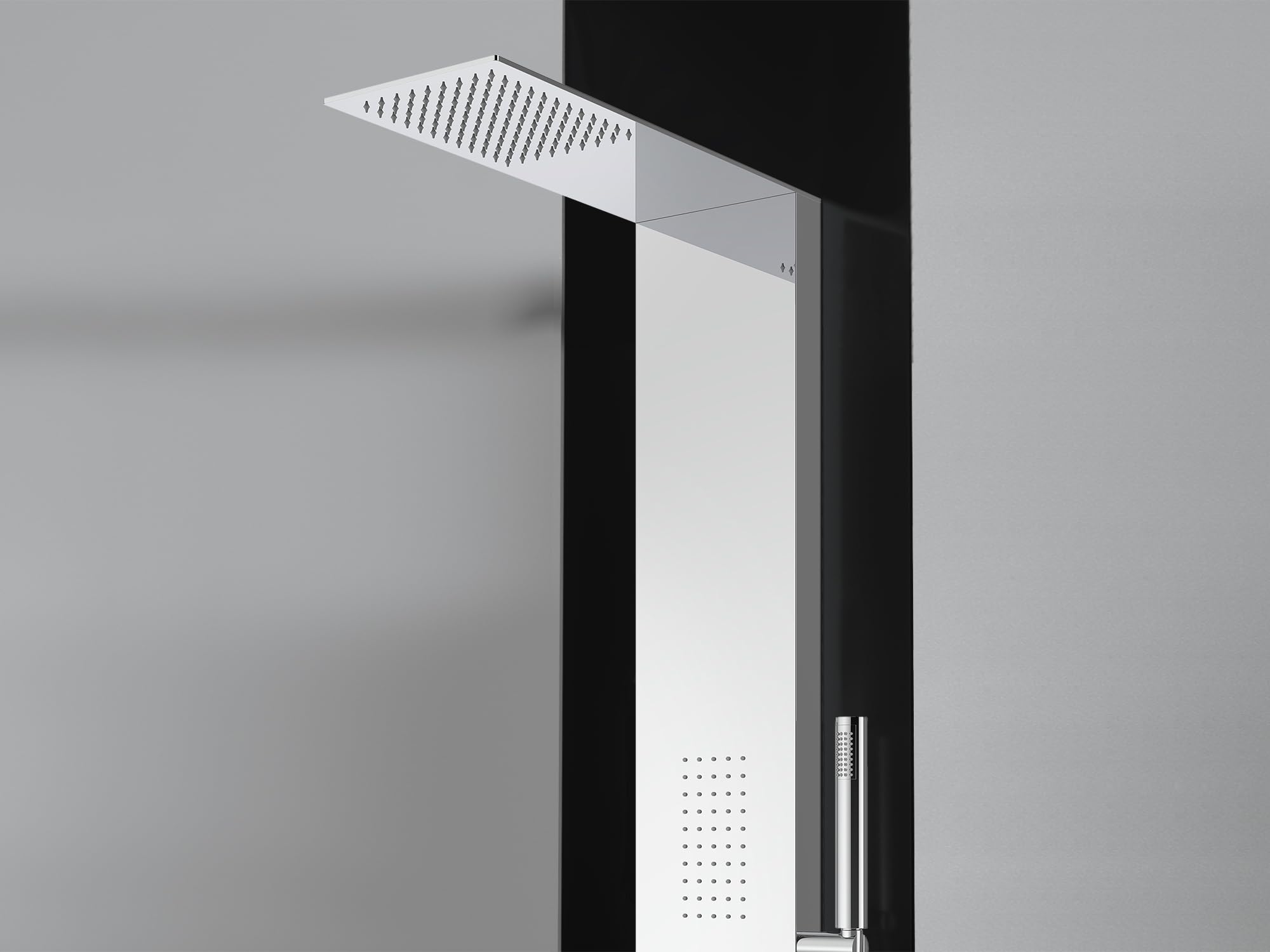 LANERI Pannello Doccia Slim Idromassaggio in Acciaio,3 Vie con Getti Massaggianti, Soffione Slim e Doccetta, Design Moderno (Cromo Lucido)