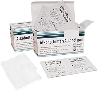 Hygiene100 Alkohol-Vorbereitungspads, 70% Isopropylalkohol, 200 Stück, Erste-Hilfe-Alkoholtupfer, einzeln verpackt, Alkoho...