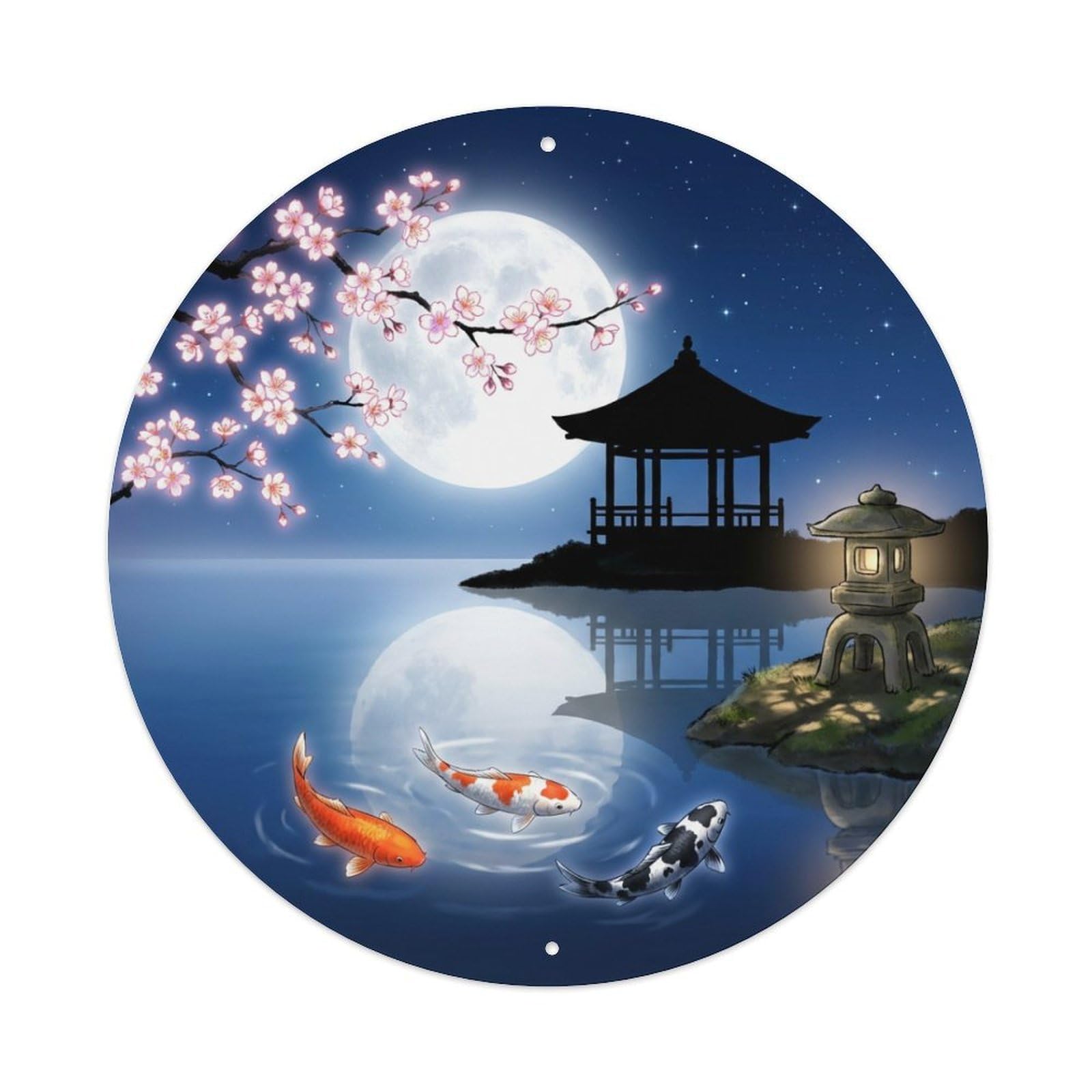 Galvaxio Style Japanese Koi Fish Full Moon Reflection Tranquil Metal Tin Sign