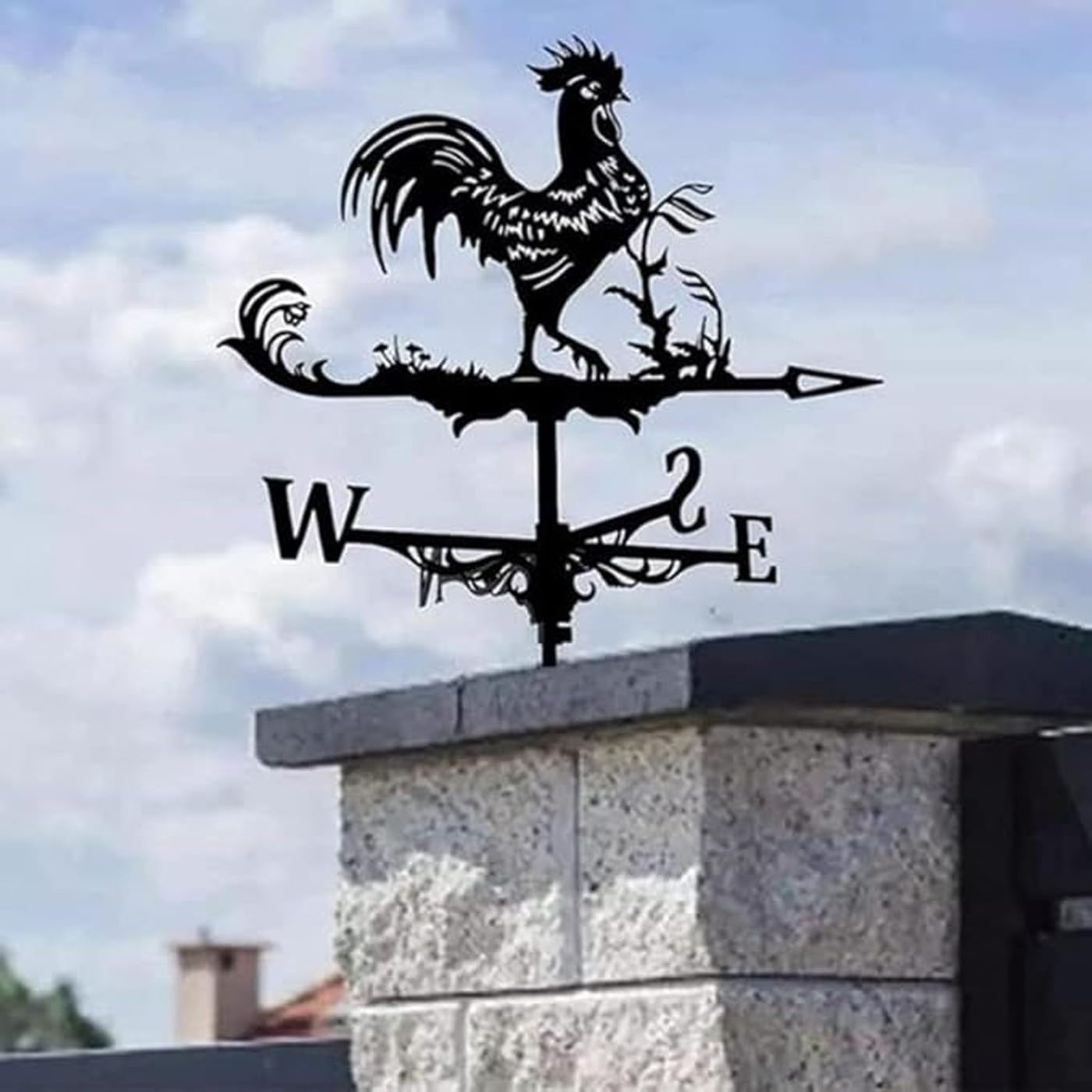 Wetterfahnen aus Metall mit Hahn, Wetterfahne Edelstahl, Garten Hühner-Windrichtungsanzeiger, Bauernhofszene, Wetterhahn, Windmühleneinsatz Eisen die Außendach-Dekoration im Bauernhausstil(A)