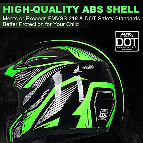 Ilm Youth Kids Atv Motocross Helmet Goggles Sports Gloves Dirt Bike Motorcycle Off Road Dot Approved B07 (Youth-Xl, Green/Silver) #TOP2
