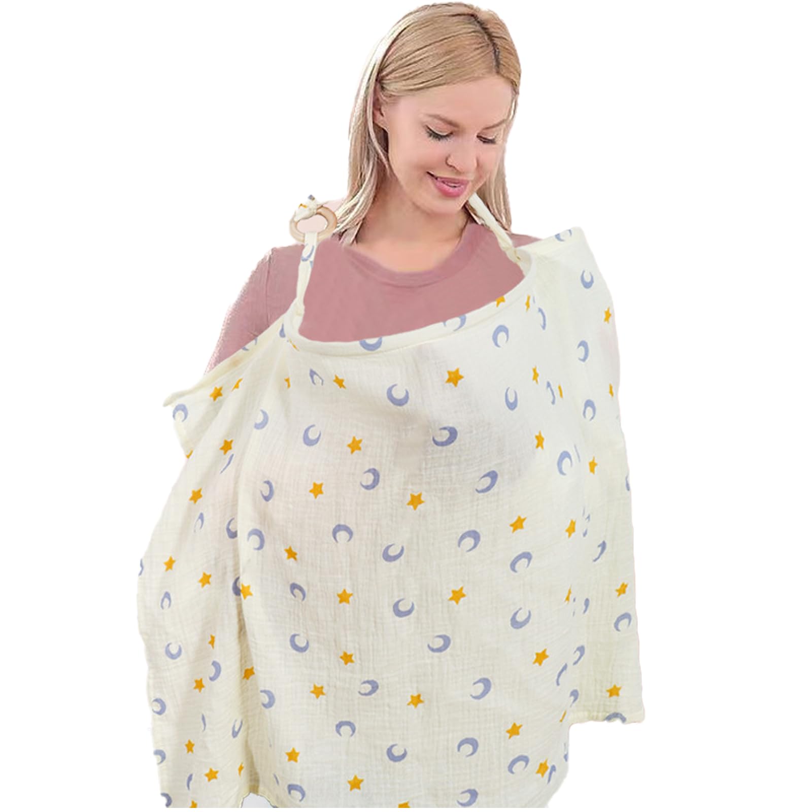 Breastfeeding Cover Double Cotton Nursing Cover, Lightweight Breastfeeding Shawl for Outdoor, Breathable, Adjustable Shoulder Strap (Musical Bear)-image-1