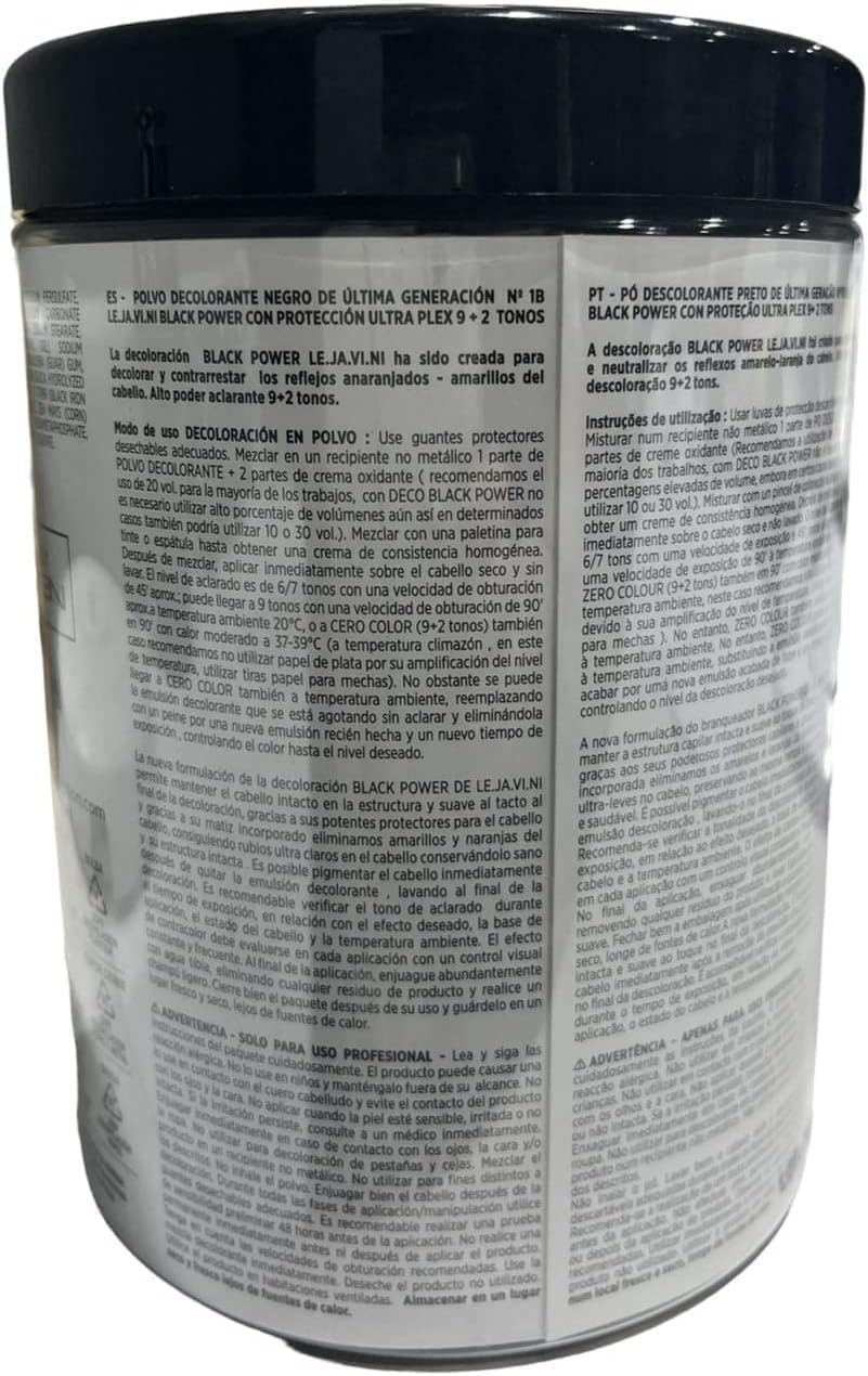 LEJAVINI N1B | Decolorante Pelo Profesional sin Amoniaco | Aclara hasta 9 Tonos | Neutraliza Tonos Amarillos | Ideal para Mechas, Balayage, Arrastre de Color | Polvo Decolorante Cabello 500g