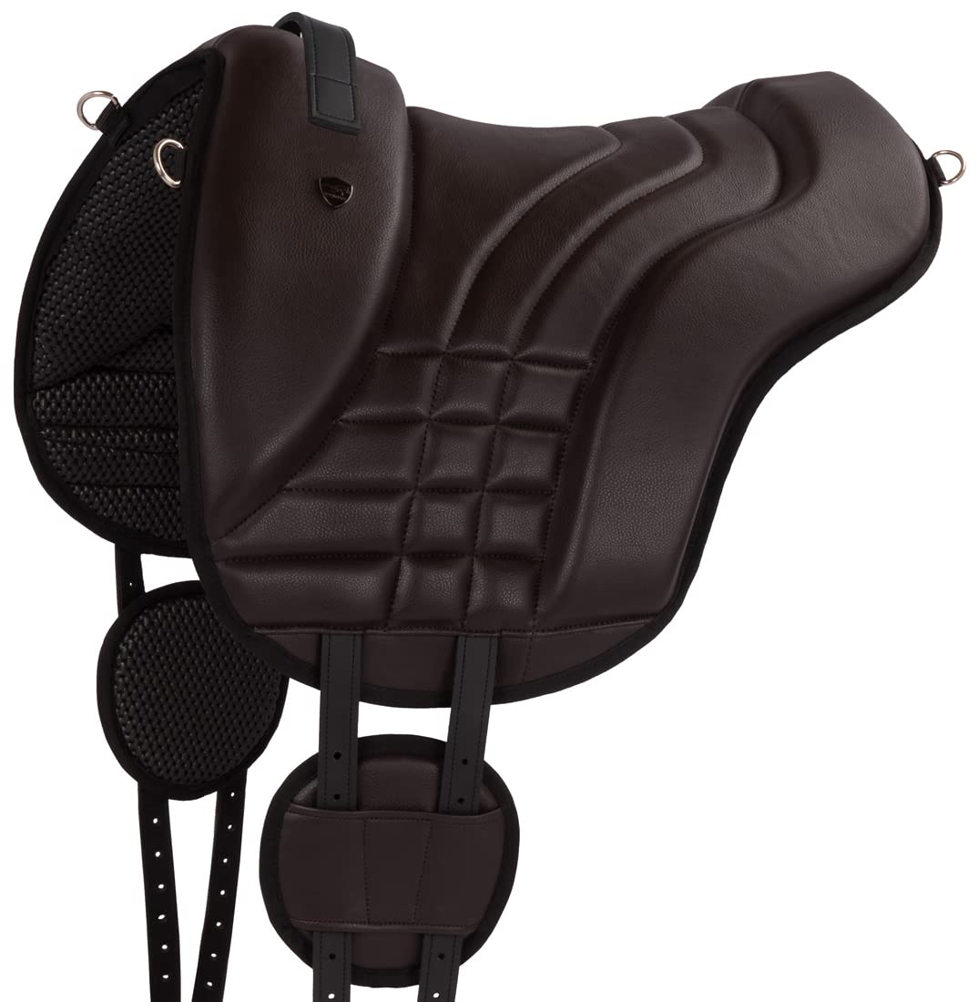 Equinate Reitpad Stella aus synthetischem Leder Pony Braun - Bareback Pad mit pflegeleichter Neopren Unterseite - Reitkissen Baumloser Sattel
