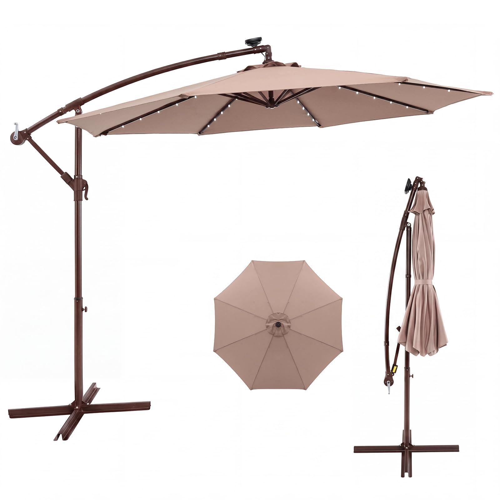 RELAX4LIFE Parasol Déporté Φ300 cm avec LED Inclinable 35° (Marron)