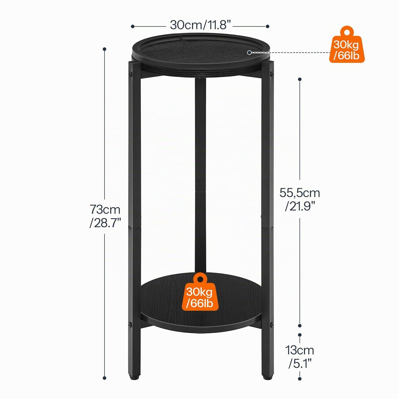 HOOBRO Tavolino Rotondo a 2 Livelli, Tavolino da Divano, Tavolino da Caffè, Tavolino per Bevande, Ideale per Piccoli Spazi, Soggiorno, Camera da Letto, Ingresso, Nero EBB167BZ01
