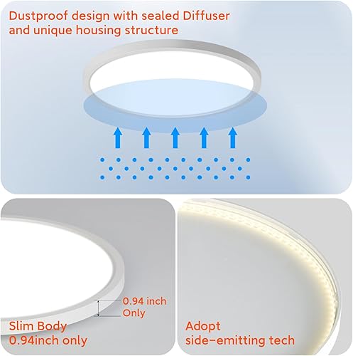 Miniatura 144 de TALOYA Lámpara de techo LED negra de 10 pulgadas, montaje empotrado, CCT 5 en 1 seleccionable (3000K/3500K/4000K/5000K/6500K), 2000LM 0.94 pulgadas