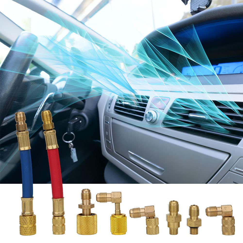 Klimaanlagen-Adapter-Set, 8 Stück R134A R12 Klimaanlagenadapter, Auto-Klimaanlagen-HVAC-Steckverbinder-Adapter-Set, Stecker/Buchse, Mehrzweck-Kältetechnik-Werkzeug, Kältemittelrohranschluss (CT-138)