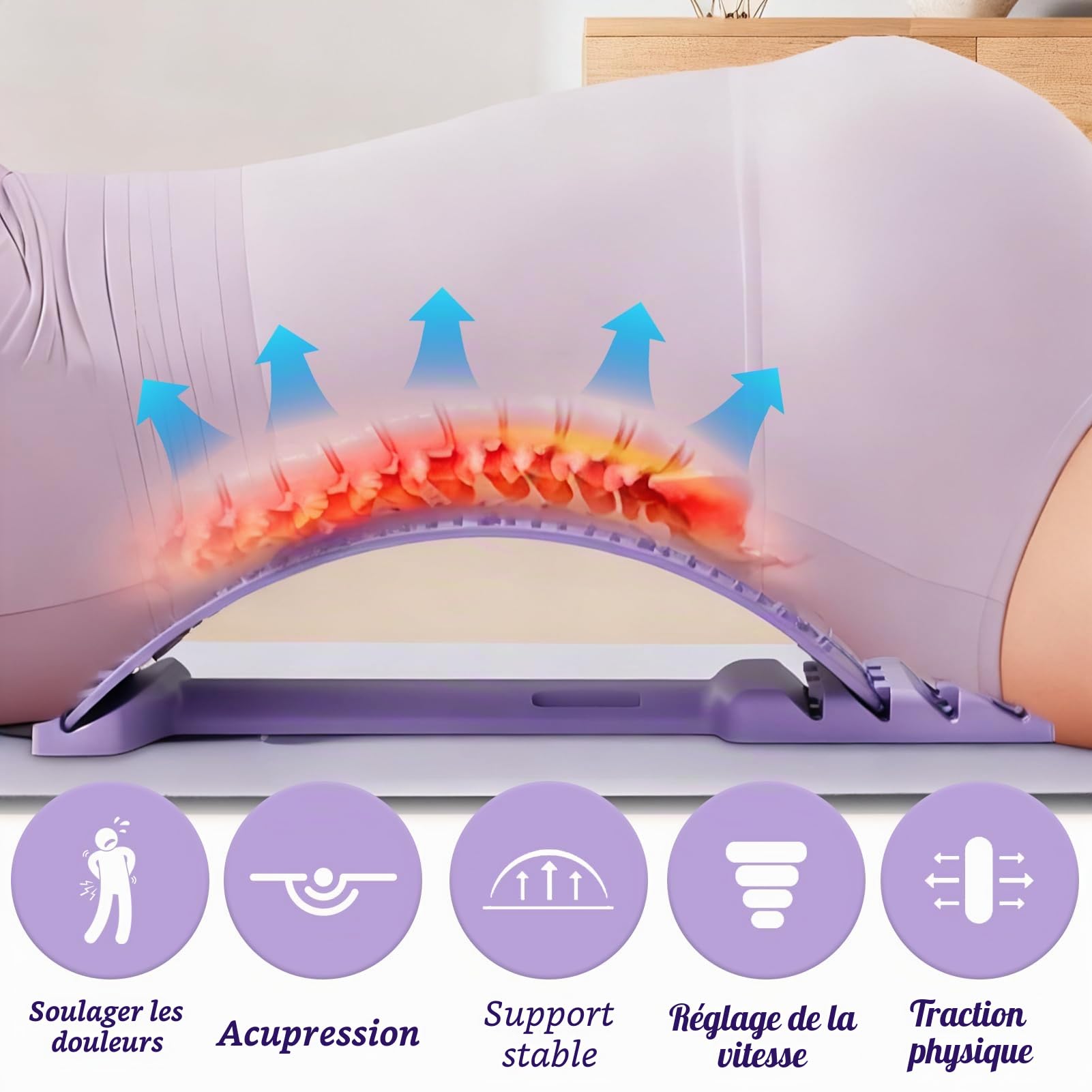 Magic Stretcher Planche de Soutien Lombaire 4 niveaux réglables 10 magnétique Violet