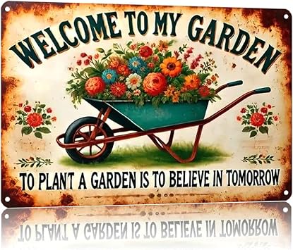 Gardening Gifts 8x12 Inch-Welcome To My Garen,Aluminum Sign Durable And For Easy Installation,Suitable For Home Garden Greenhouse Living Room Yard Backyard Decor.