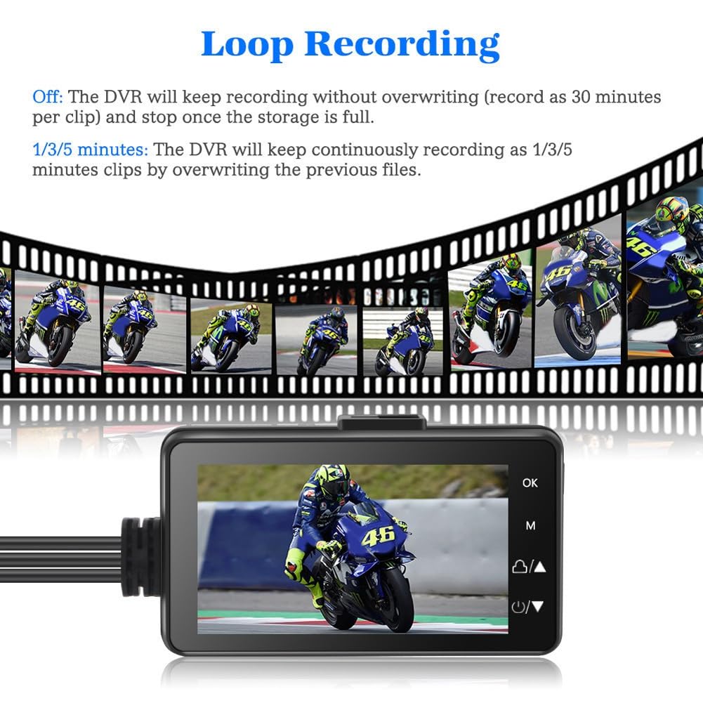 Telecamera DVR per moto con telecamera anteriore posteriore Dual Video Registrazione in loop impermeabile Registratore di guida per moto Sostituzione
