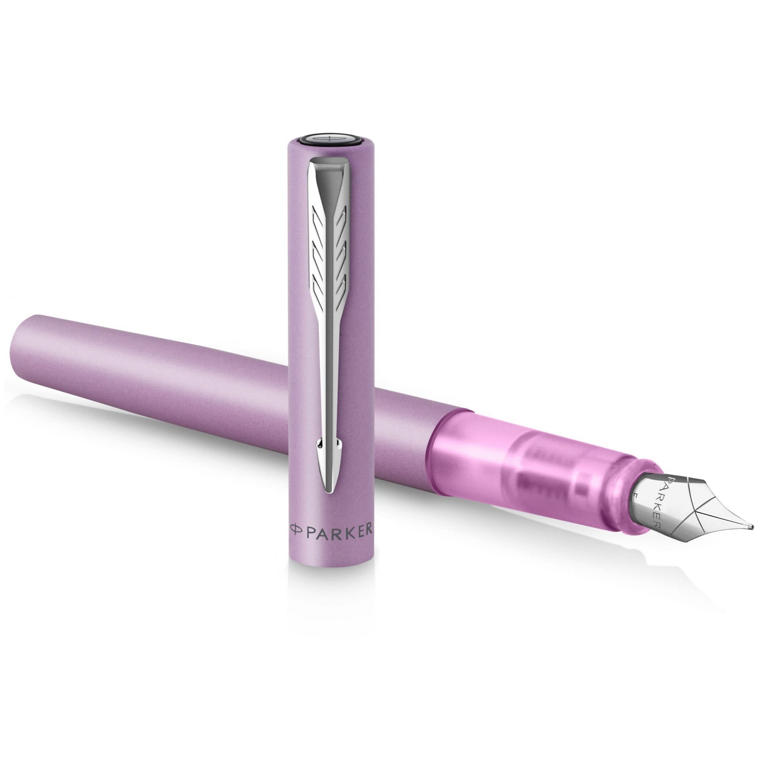 Parker Penna stilografica Vector XL | Laccatura lillà metallizzato su ottone | Pennino medio con ricarica di inchiostro blu | Confezione regalo