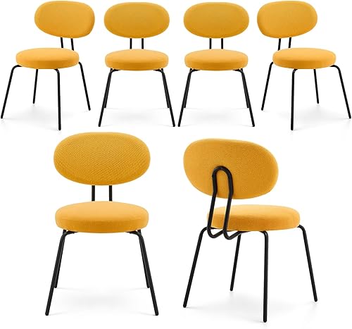 Miniatura 7 de COLAMY Modern Fabric Dining Chairs Set of 2, Mid Centry Upholstered Dining Room Kitchen Chairs with Curved Backrest, Round Seat, Black Metal Legs,