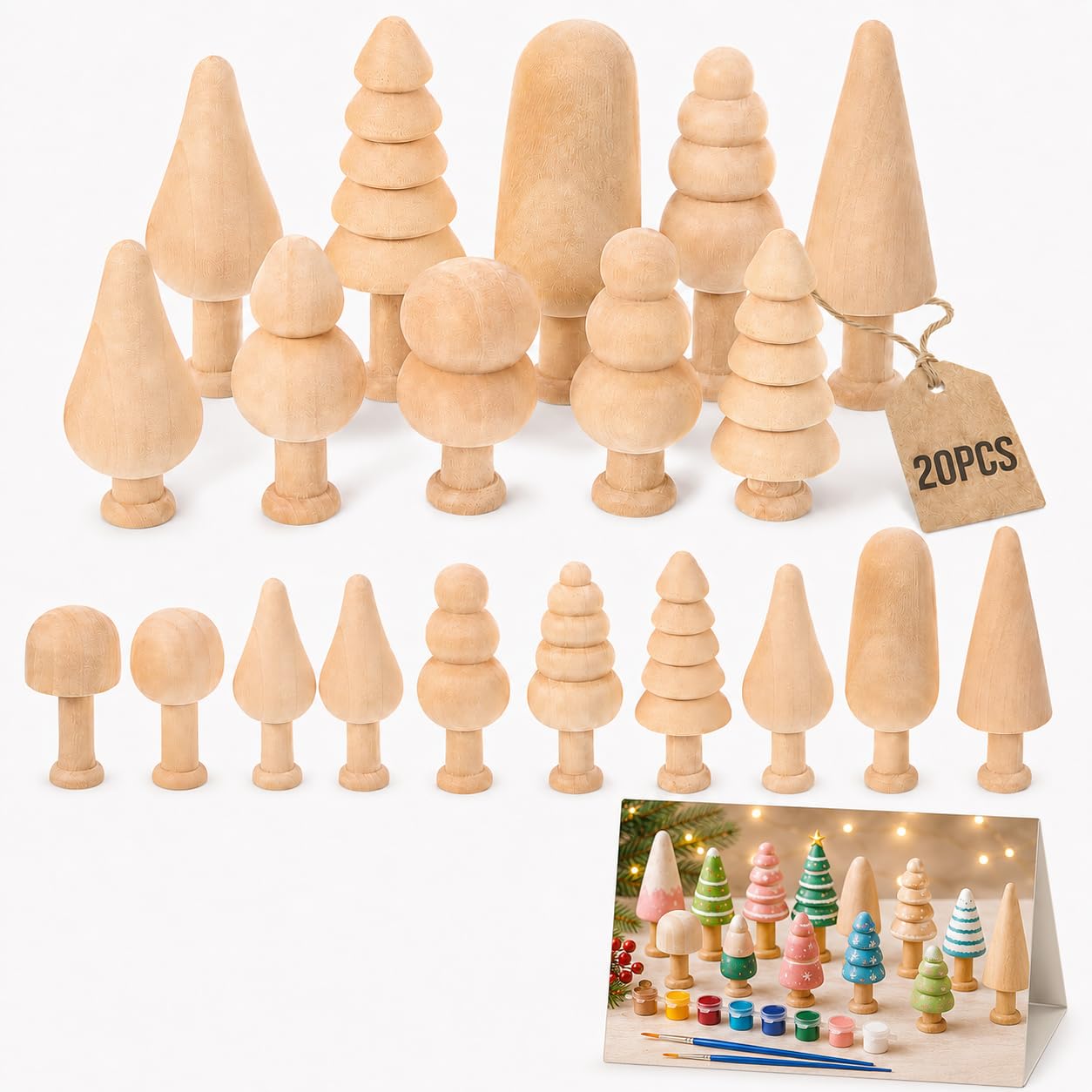 GALPADA20 Pack, Unfinished Wooden Mini Trees, Natural Wood Craft Blanks
