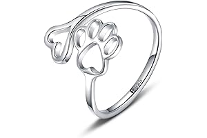 Puppy Pet Lovers Paw Print Ring Heart 925 Sterling Silver Adjustable Animal Jewelry