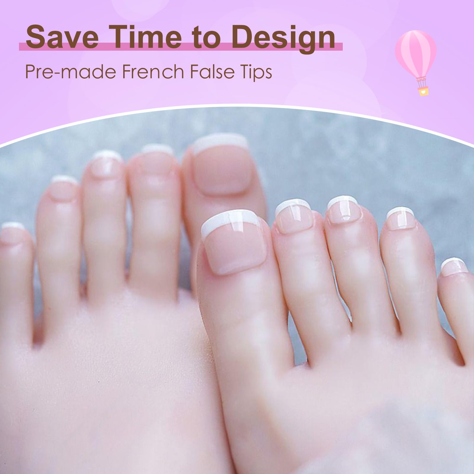 ZAHRVIA 120pcs French Tip False Toe Nails, Ready-to-Use Press On Toenail - Image 2