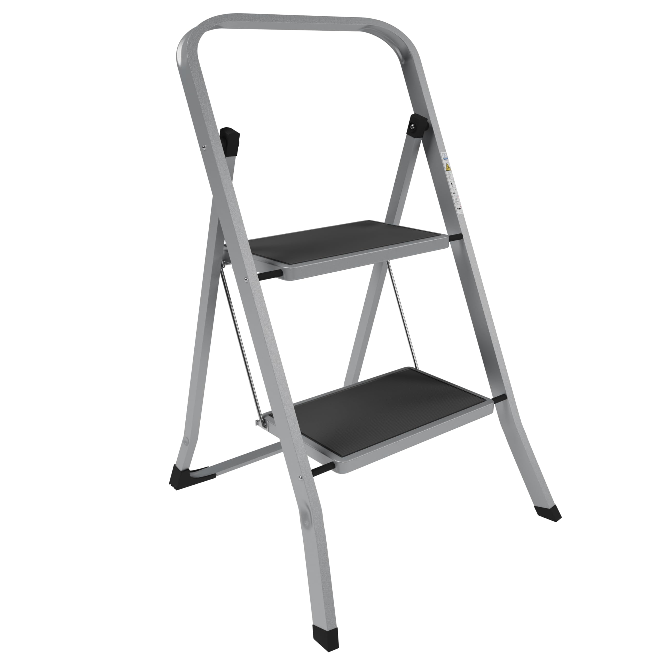 Home Vida 2 Step Ladder - Heavy Duty Steel Folding Ladder with Slip-Resistant and Wide Steps, Folding Mechanism, 150kg Max Load, Home/Kitchen/DIY/Garden Use, Grey