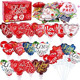40 Pack Valentines Day Gifts for Kids Classroom Exchange Valentine Day Heart Balloons Party Favors for Kids Decorations School Class Prizes I Love You Heart Balloons Gift 4.3 Inch…