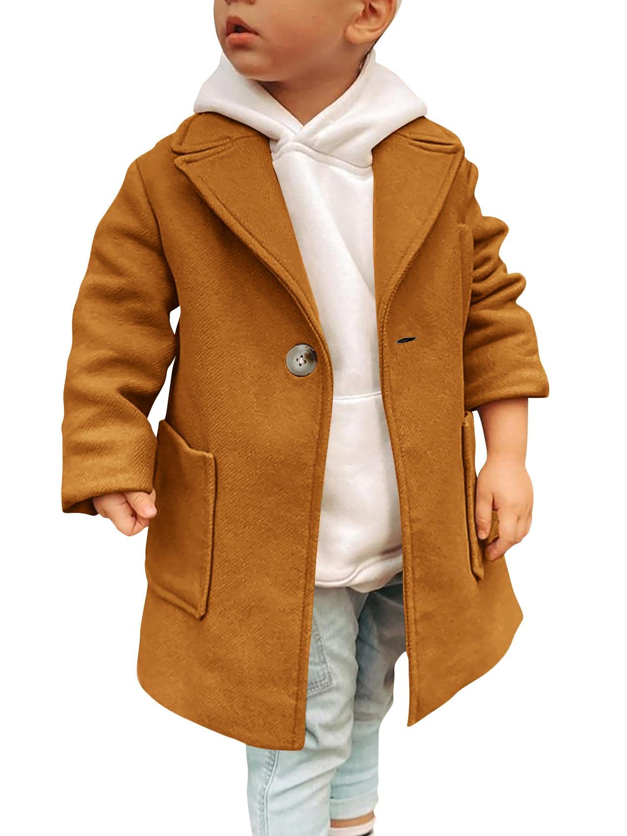 GafengKids Toddler Boys Wool Blend Trench Coat Long Sleeve Mid Length Pea Overcoat Outerwear
