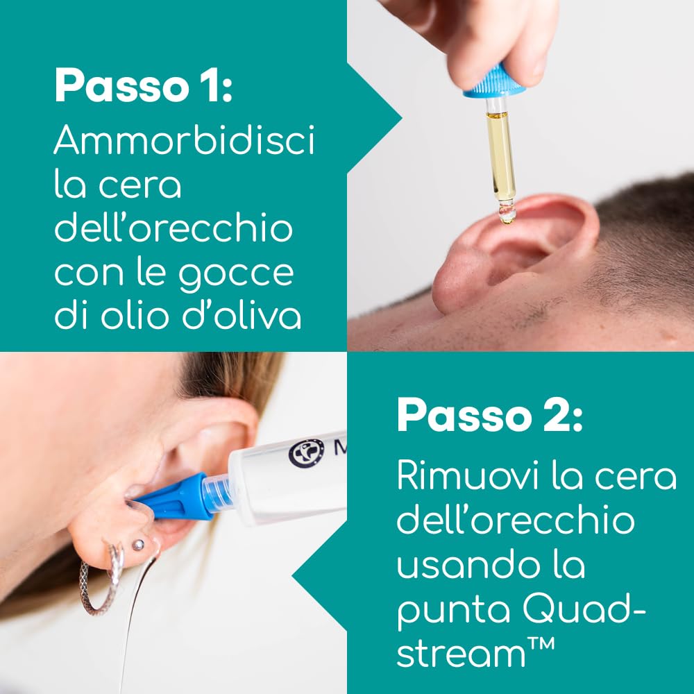 Medi Grade Kit Siringa per Pulizia Orecchie con Olio d’Oliva in Gocce – Siringa per Tappi Orecchie con 3 Punte a Getto Quadruplo – Kit Medico per Uso Domestico - Migliora L’udito