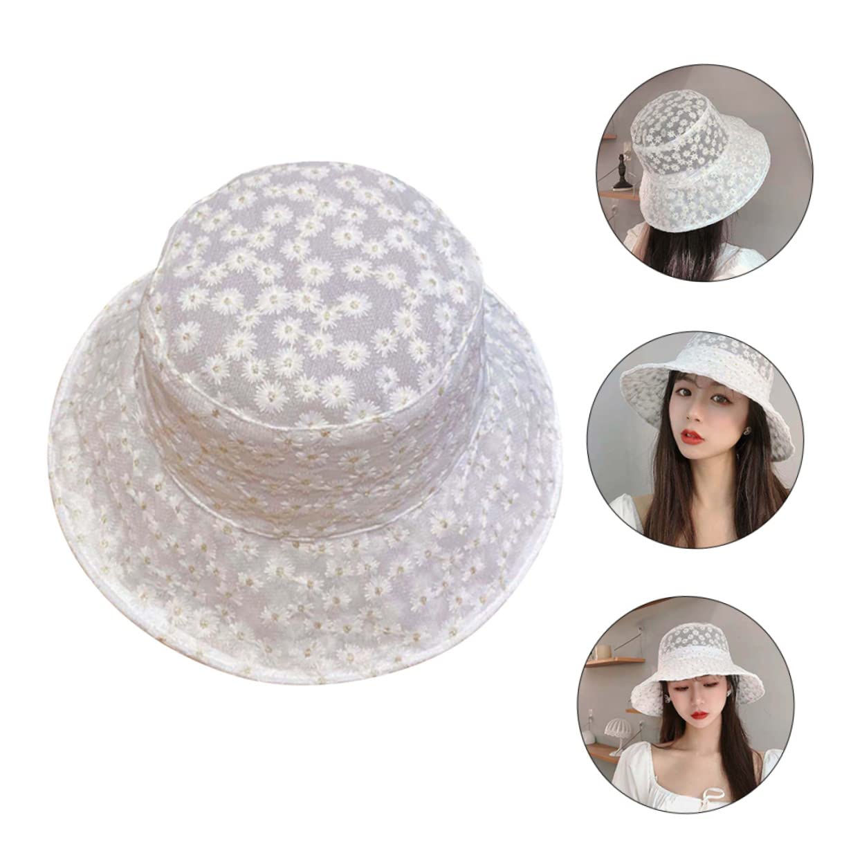 FOMIYES Cappello da Pescatore in Pizzo Ricamato Cappello in Pizzo Cappello da Pescatore per Donna Cappelli da Esterno Protezione UV Cappello da Sole Cappelli da Sole per Donna