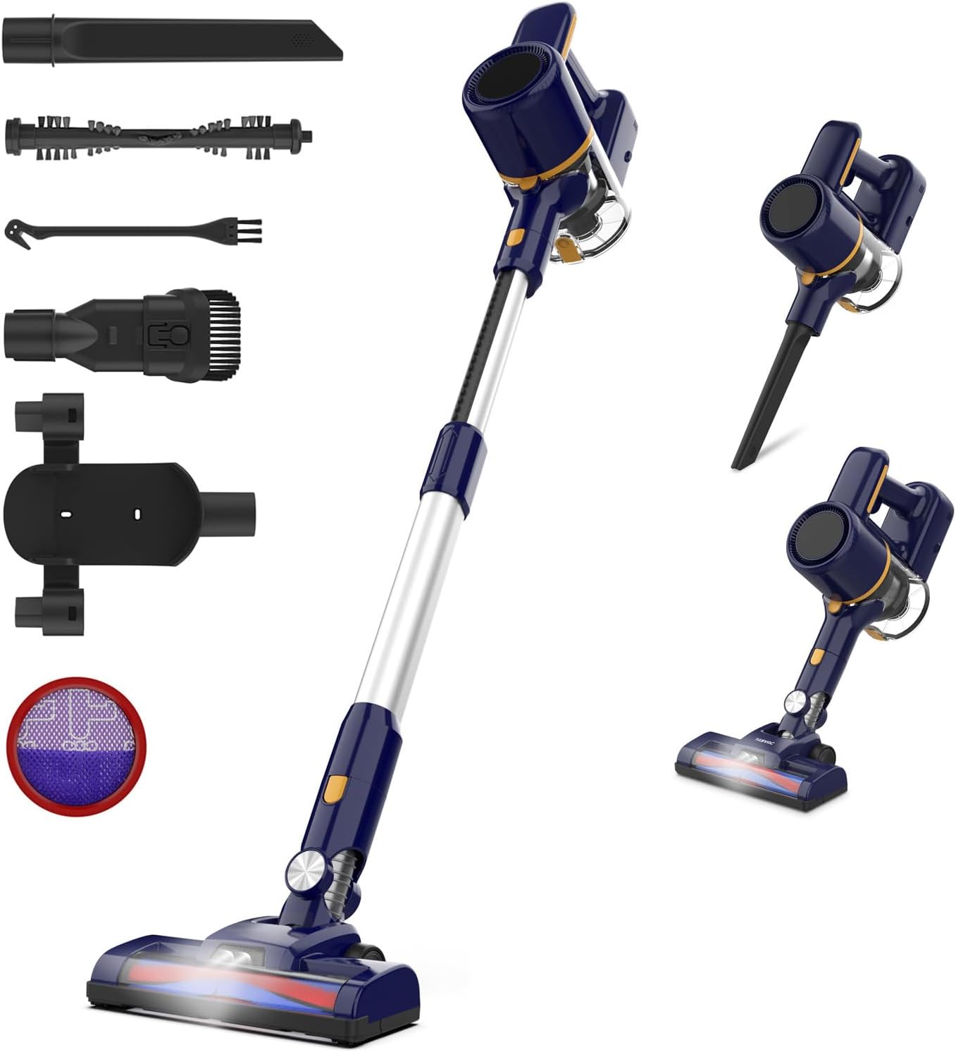 Cordless Vacuum Cleaner, 6-in-1 Lightweight Stick Vacuum with Powerful Suction, 6-Cell 2200mAh Rechargeable Battery, Handheld Vacuum Cleaners for Pet Hair, Carpet, Floor (Blue)