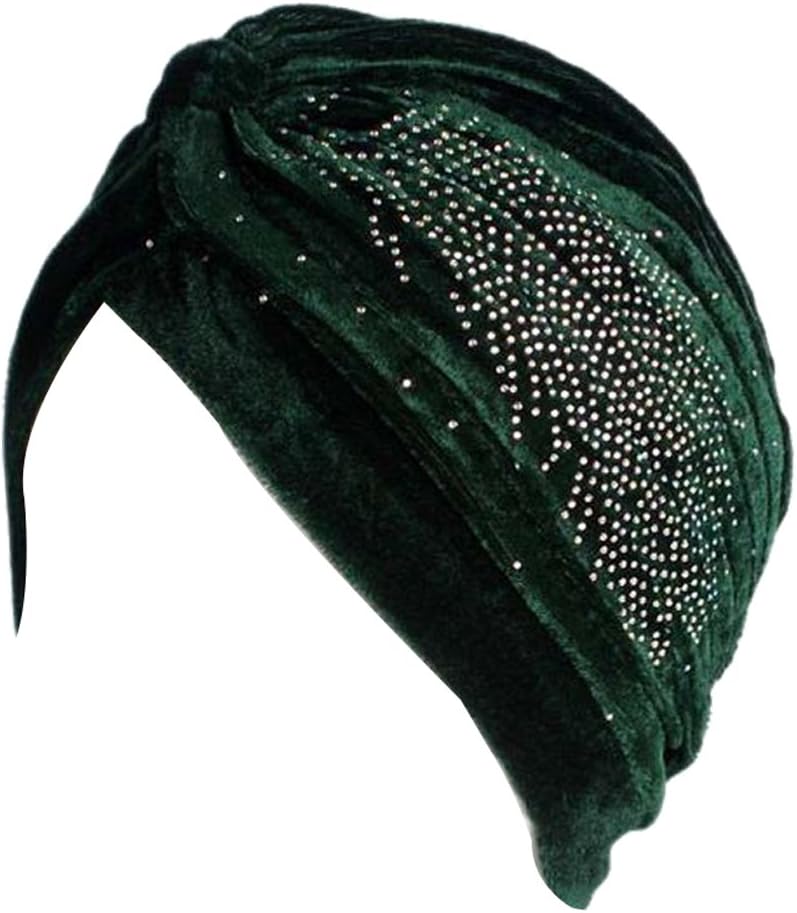 DECOU Feather Image Velvet-Feel Twist Pleated Hair Wrap Stretch Turban Hat