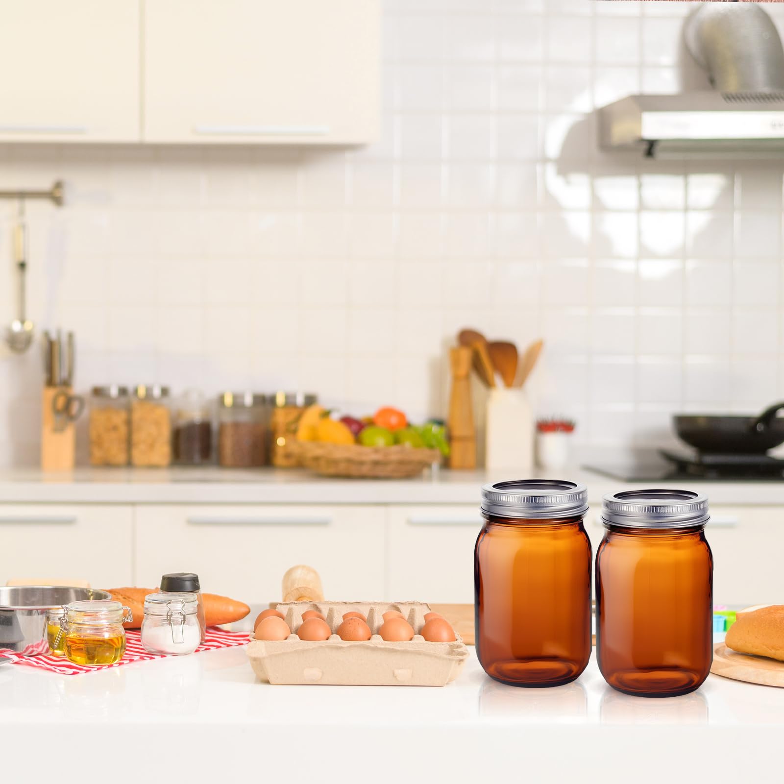 Lot de 6 bocaux Mason en verre ambré de 1,8 l avec couvercles hermétiques pour la mise en conserve, la congélation, les boissons