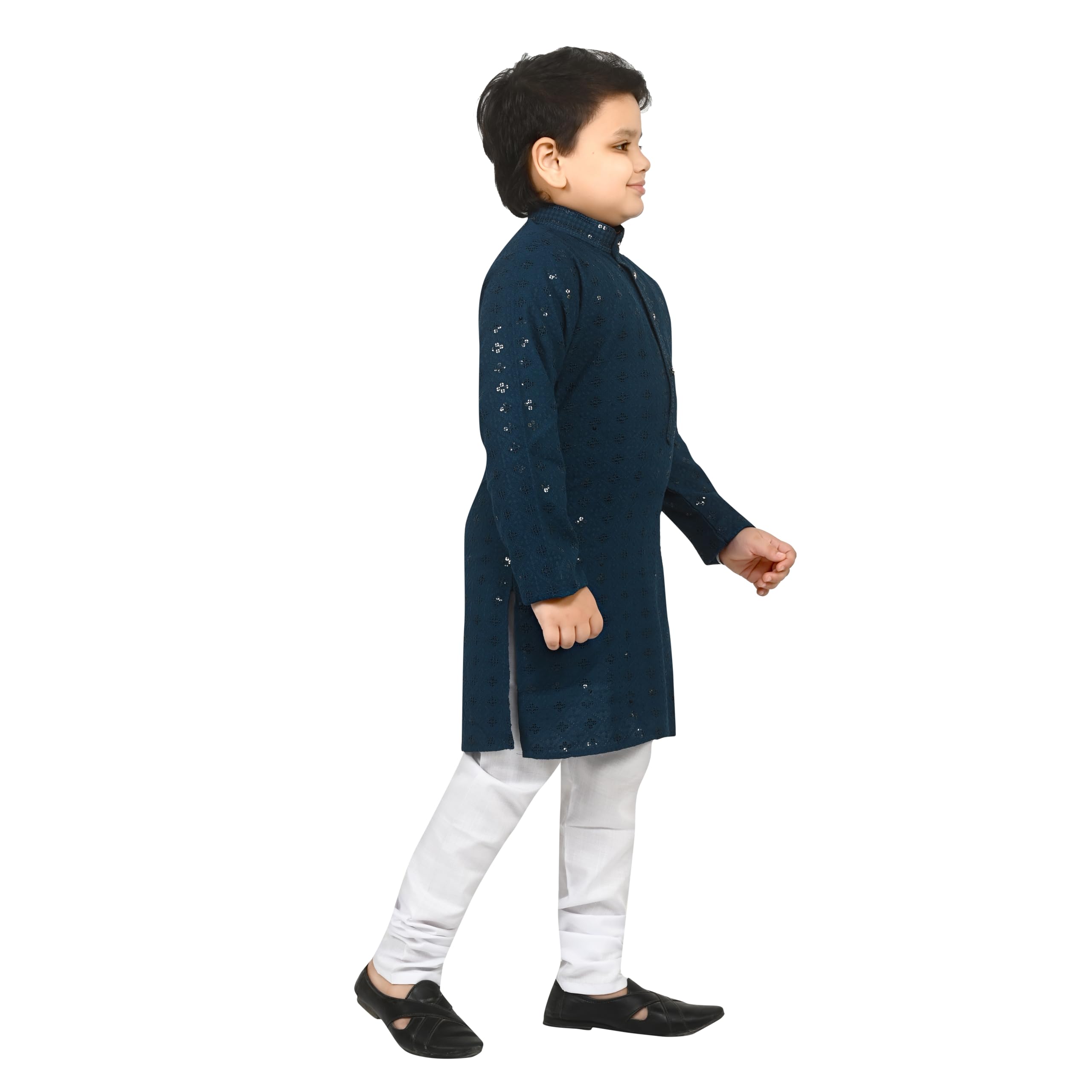 Arshia Fashions Kid's Sequin Embroidery Mirror Work Kurta with Pajama for Boys BY340 Blue 1