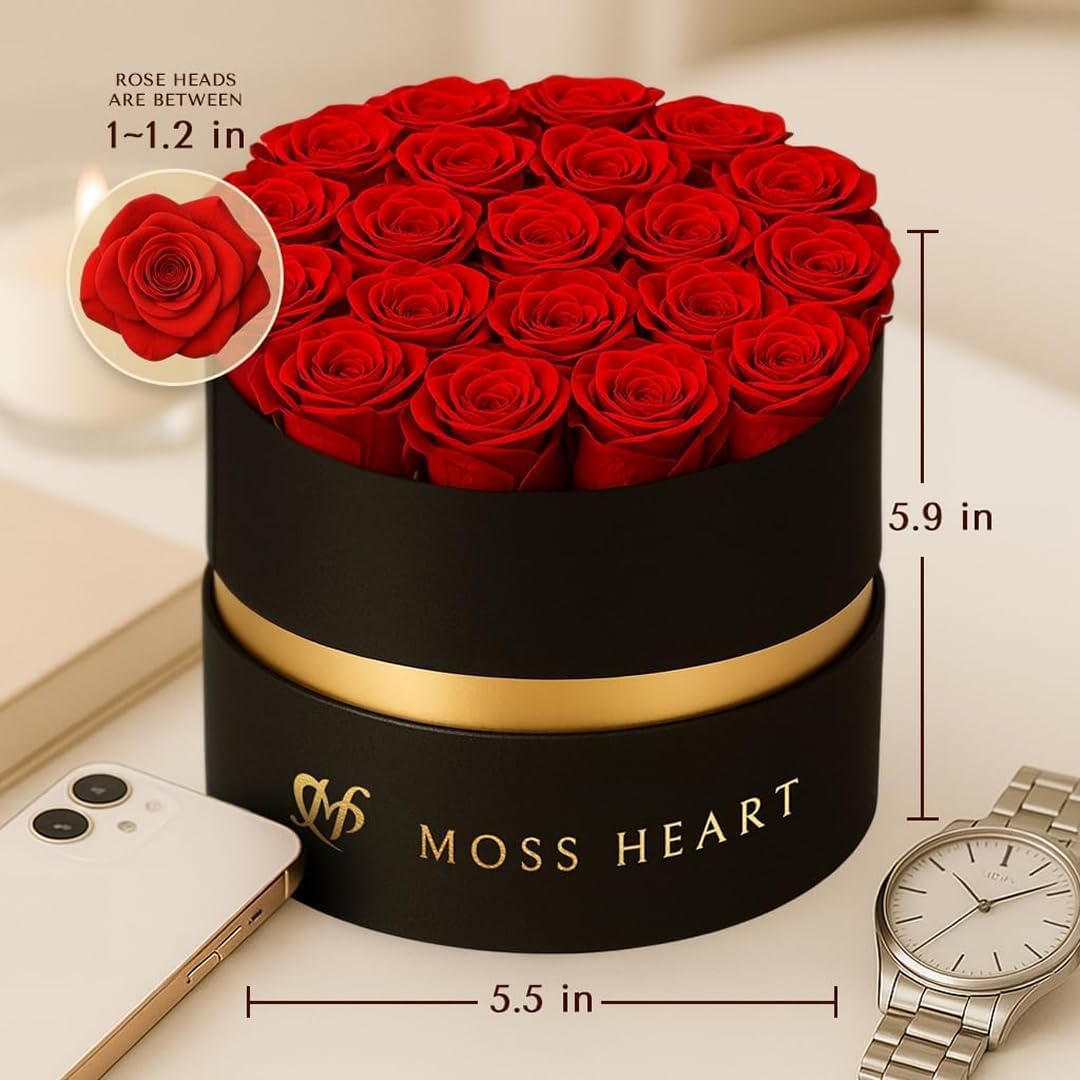 20 Mini Preserved Roses, Round Luxury Gift Box, Real Forever Roses Last 1+ Year, Premium Romantic Gift for Women, Wife, Girlfriend, Mother’s Day, Birthday, Anniversary, Valentine’s Day