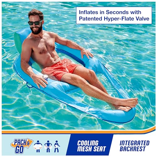 Image of SwimWays Spring Float Recliner, Fast-Inflating Adult Pool Lounger; Ages 15+