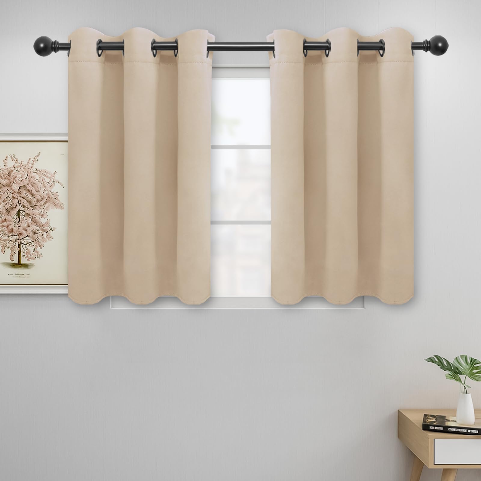Easy-Going Blackout Curtains for Bedroom, Solid Thermal Insulated Grommet and Noise Reduction Window Drapes, Room Darkening Curtains for Living Room, 2 Panels (42x36 in, Beige) — image 1