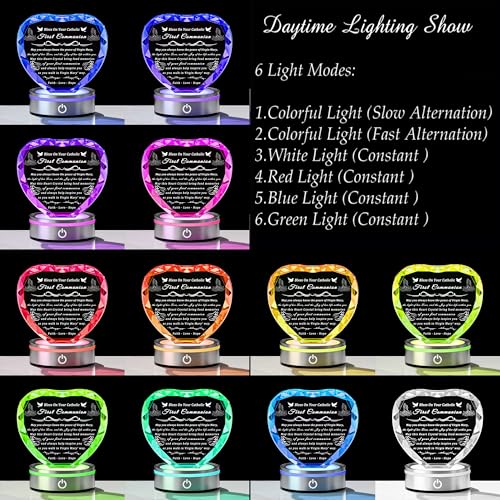 Image of Qianwei First Communion Gifts for Boys Girls, 3D Engraving Crystal Praying Boy John Figurine Virgin Mary First Communion Veil Decoration, Baptism Gifts for Boy Girls Catholic