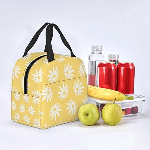 Miniatura 7 de Bolsa de almuerzo blanca con margaritas amarillas, aislada, para adolescentes, escuela, reutilizable, contenedor portátil para niños, niñas, viajes,