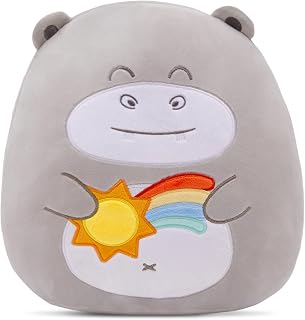 Soft Plush Cheer Hippo Rainbow Happy Plushie Grey Pillow Cute Toy 12" | Stuffed Animal Mood Toys Gifts Kids Birthday Girls Boys Girlfriend Sensory Show Beautiful