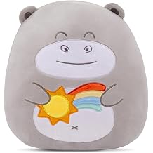 Soft Plush Cheer Hippo Rainbow Happy Plushie Grey Pillow Cute Toy 12"