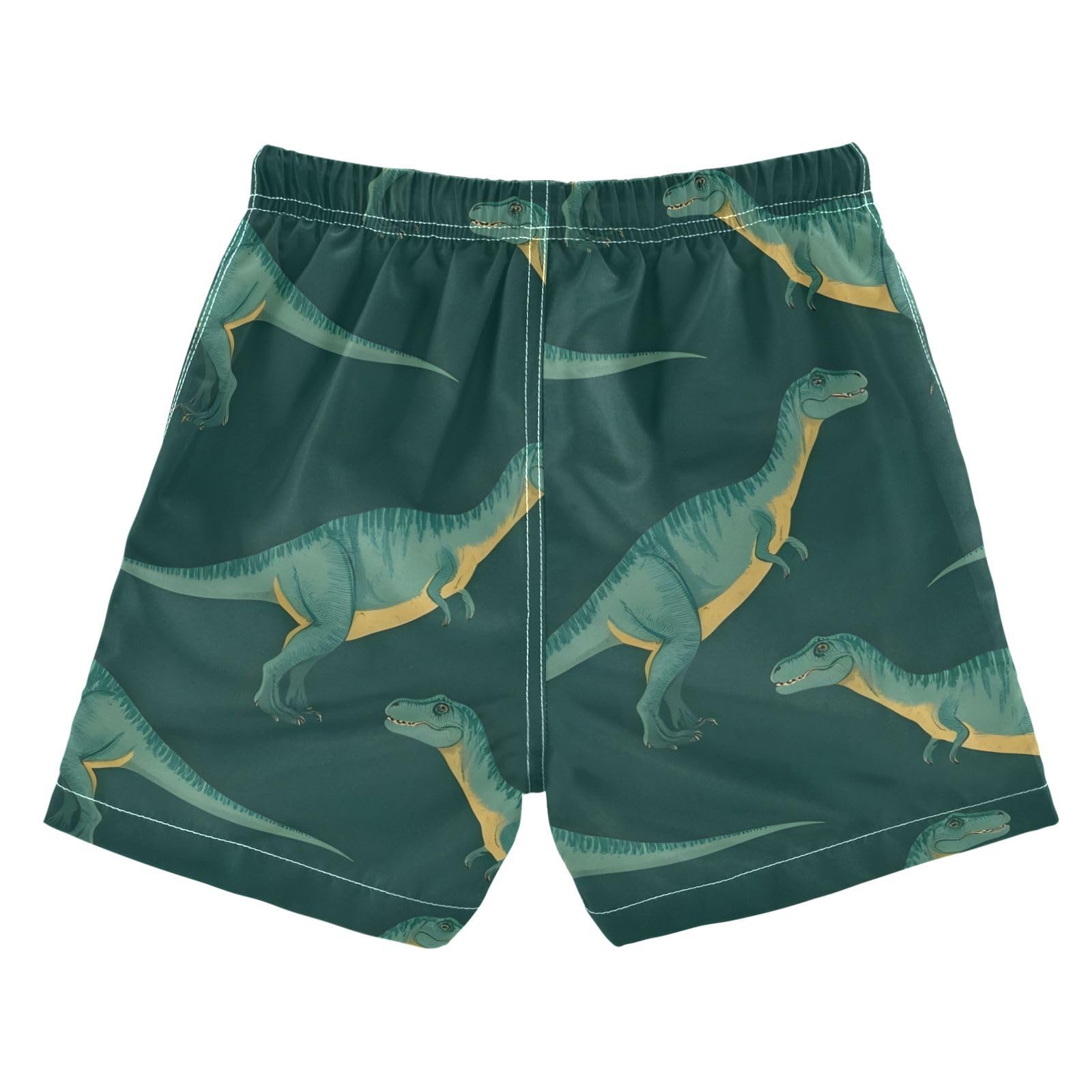 FLildon Dinosaurs Green Little Boys Swim Trunks with Mesh Lining Quick Dry Beach Board Shorts, 3T
