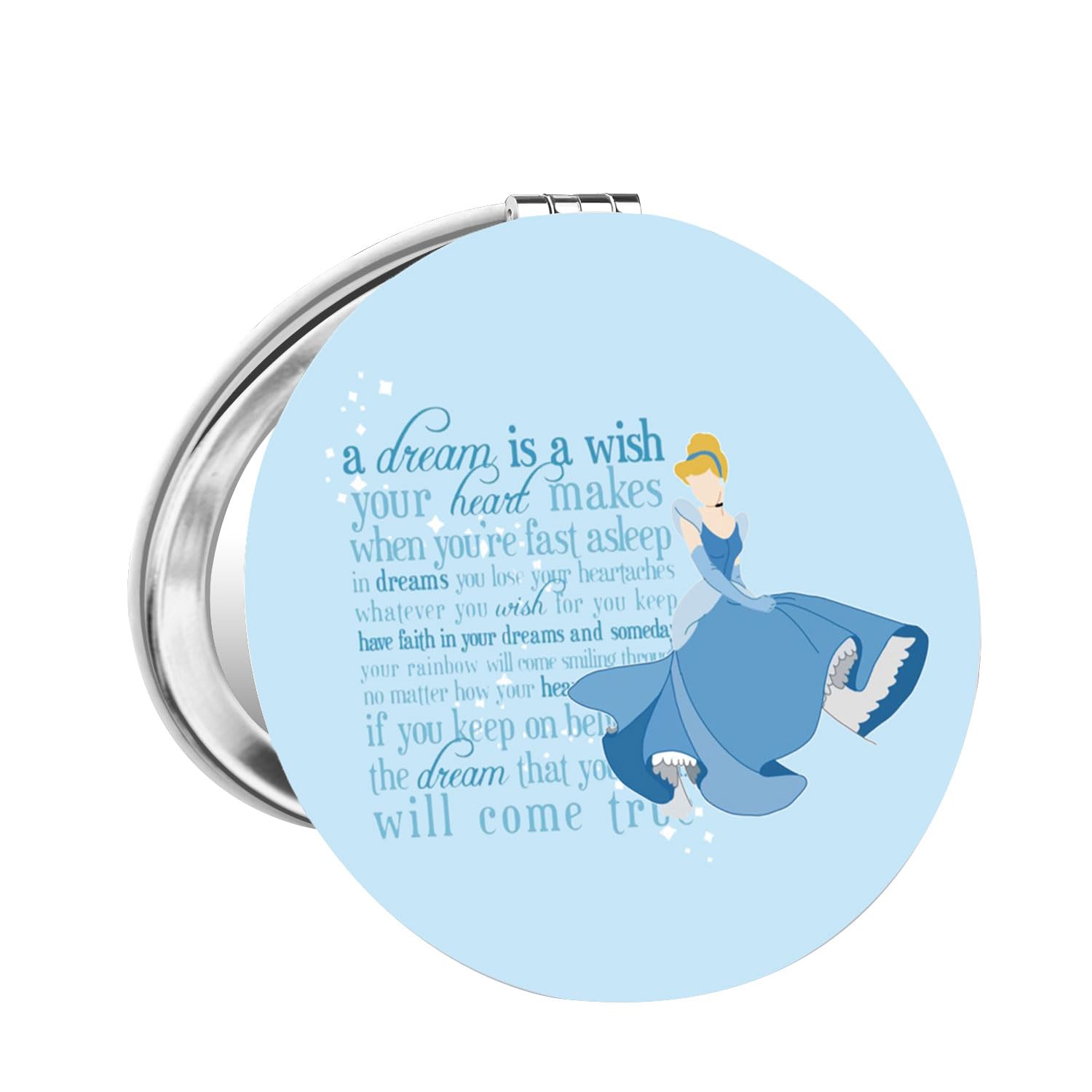 CMNIM Princess Blue Dress Compact Mirror Cinderella Fans Gifts Fairy Tales Gifts for Women Princess Character Makeup Mirror (25528 Princess C Mirror)-image-4