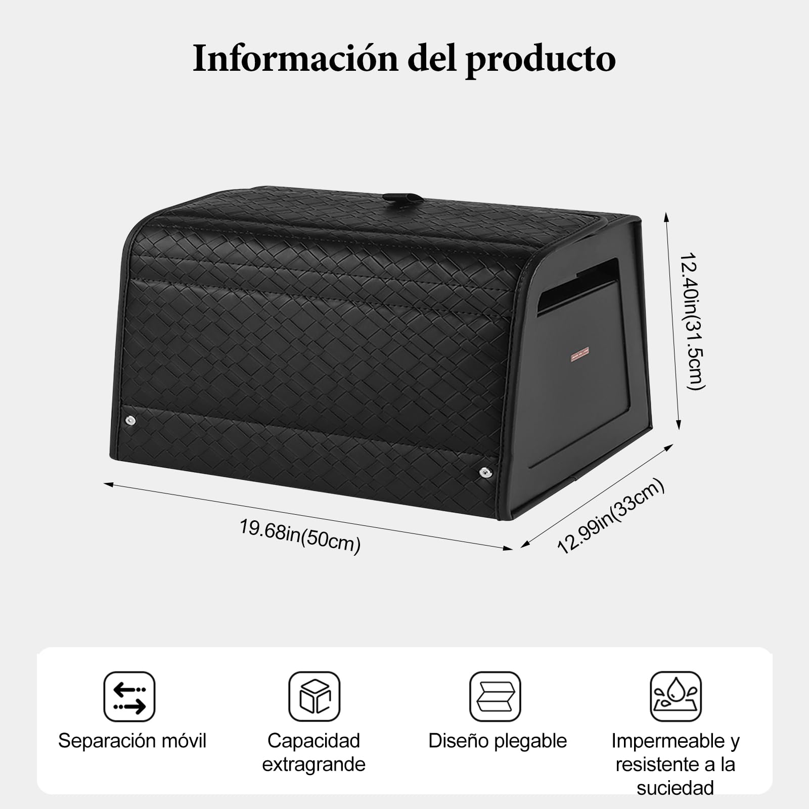 Ergocar Organizador Maletero Cuero Para Coche,Caja Almacenamiento, Contenedor Para Herramientas y Accesorios, Plegable, Con Tapa Magnética, Impermeable, Apto Para, Suv, Camioneta y Automóvil